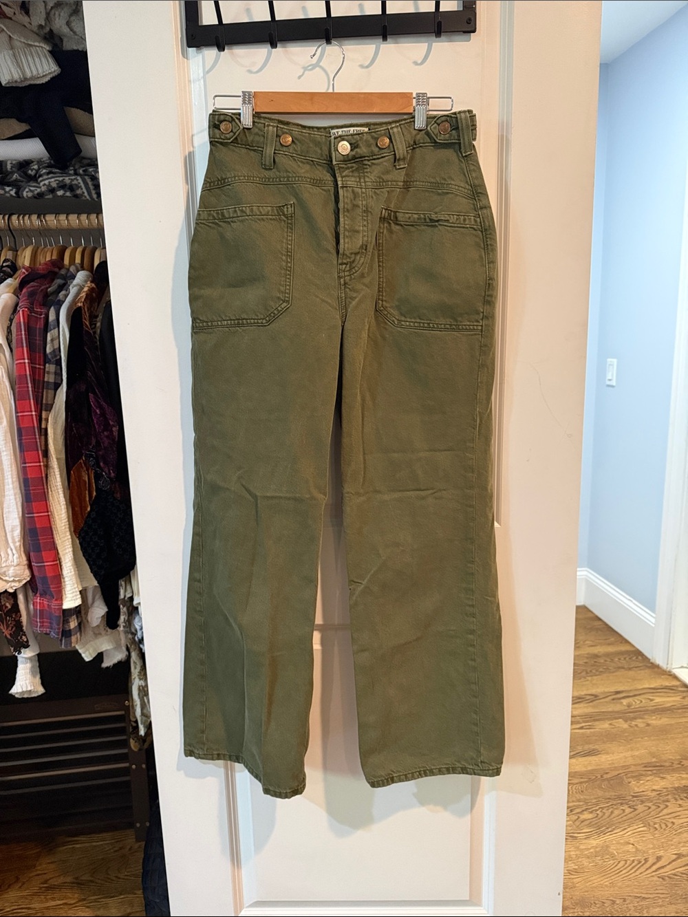 We The Free Palmer Straight Leg Jeans in Olive Green